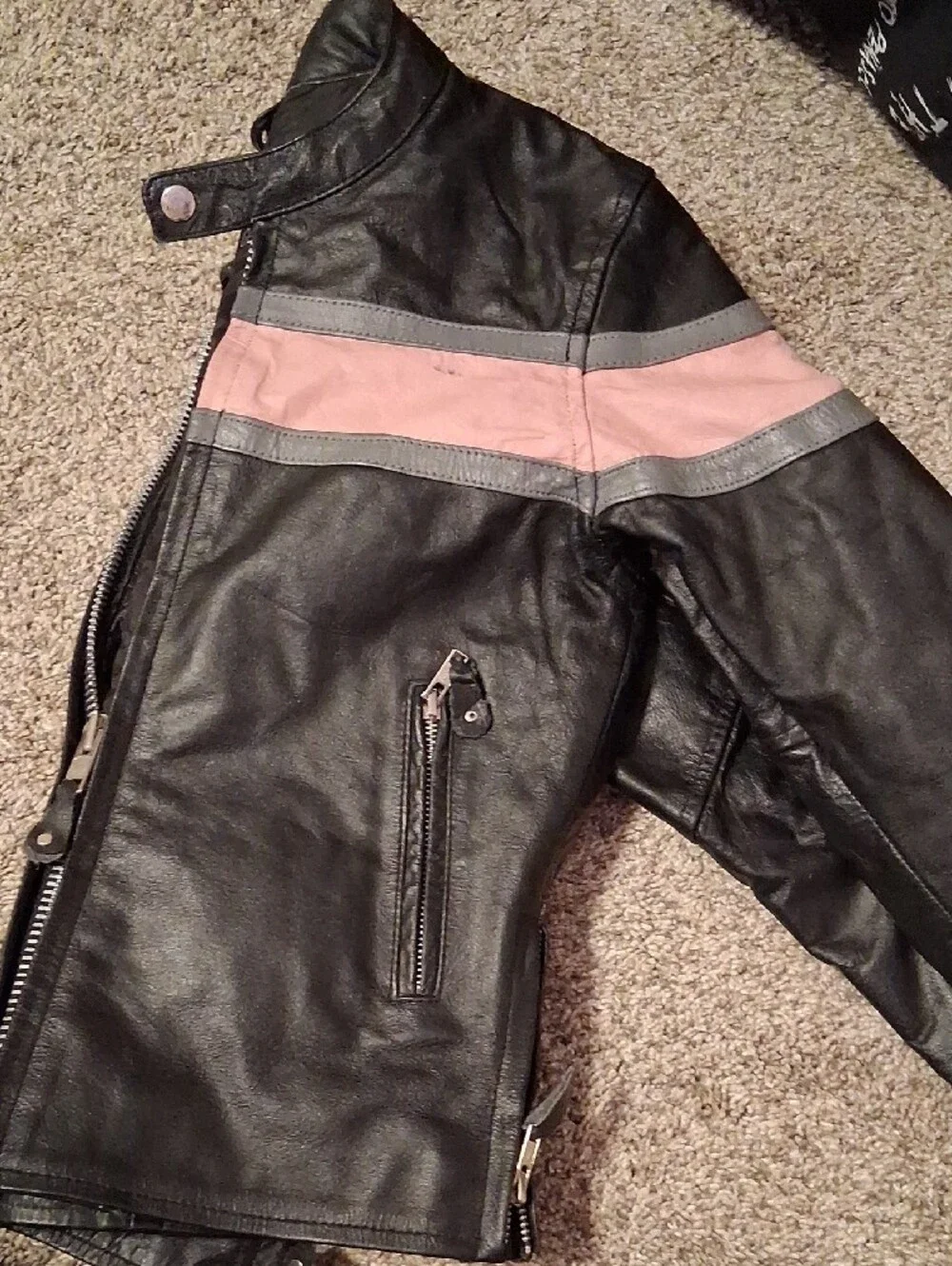 Kids Black and Pink Moto-Style Puffer Jacket 100% Leather